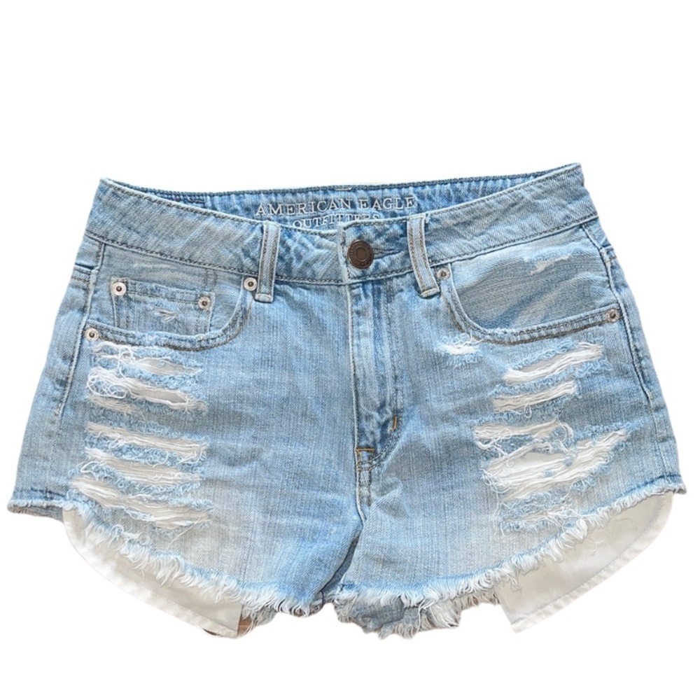American Eagle Hi Rise Festival Distressed Shorts